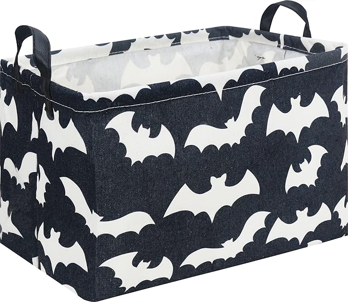 HKEC Rectangle Storage Basket with Handles,Collapsible Kids Toys Bin,Books Box,Gift Basket(Bat)