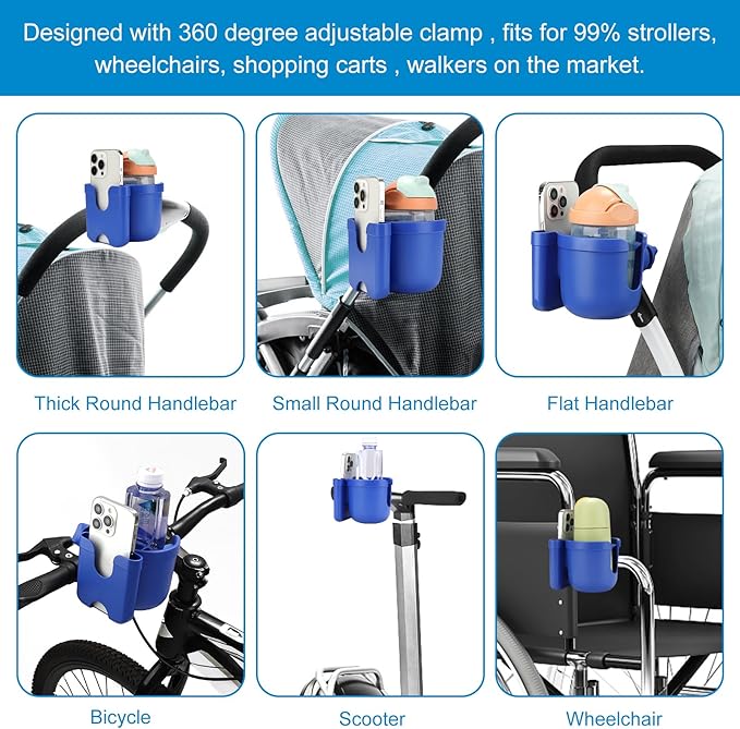 Accmor Stroller Cup Holder with Phone Holder, Bike Cup Holder, Universal Cup Holder for Uppababy Nuna Doona Strollers, 2-in-1 Cup Phone Holder for Walker Wheelchair Scooter Accessory