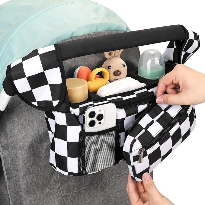 Accmor Universal Stroller Organizer with Insulated Cup Holder Detachable Phone Bag and Shoulder Strap,Stroller Bag Caddy Organizer Fits for Uppababy, Baby Jogger, Britax Strollers