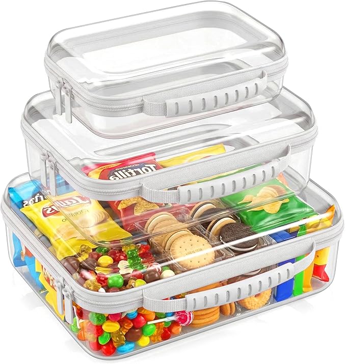 Large Toy Storage Bags with Handle,Clear Hard Shell Zipper Case, 3 Pcs Travel Toiletry Bag,Waterproof toys storage and Organizer Bags for Puzzles,Diapers,Cosmetics,Reusable Organizer Pouch (White1)
