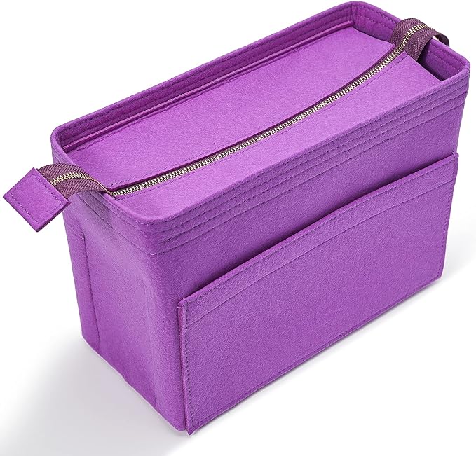 Vercord Felt Zipper Handbag Tote Purse Duffel Backpack Organizer Insert Purple Small