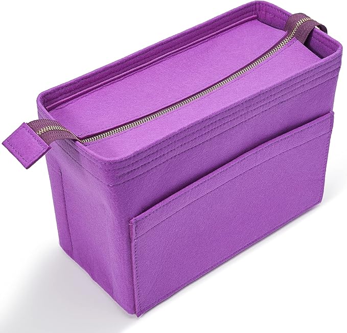 Vercord Felt Zipper Handbag Tote Purse Duffel Backpack Organizer Insert Purple Medium
