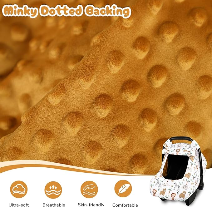 Baby Car Seat Cover, Windproof Carseat Cover for Infant Girls, Infant Warm Carseat Canopy with Double Layer Fabric for Winter, Compatible with Most Baby Car Seat, Animals