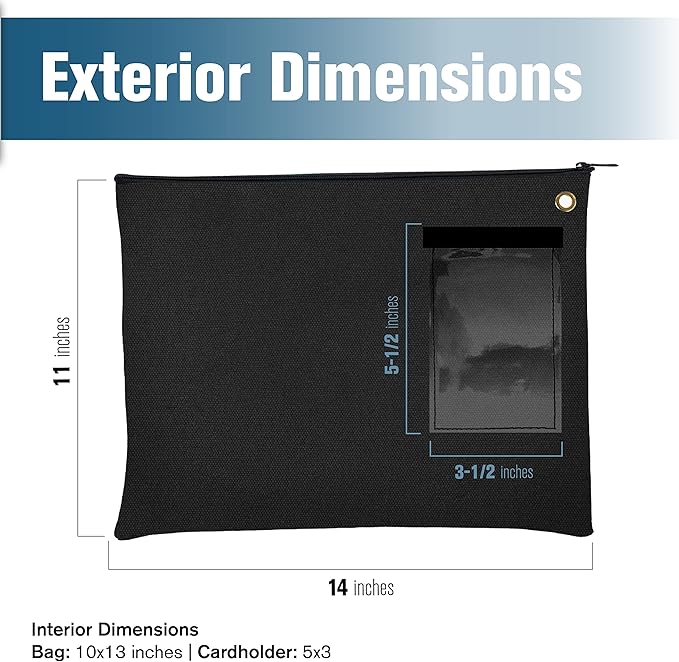 BankSupplies Canvas Interoffice Mailer, 14 oz. - 14W x 11H - Black - Transit Bag - Large Zipper Bag with Grommet - Use with Padlock or Zip Tie for Security - Interoffice Mail Bag