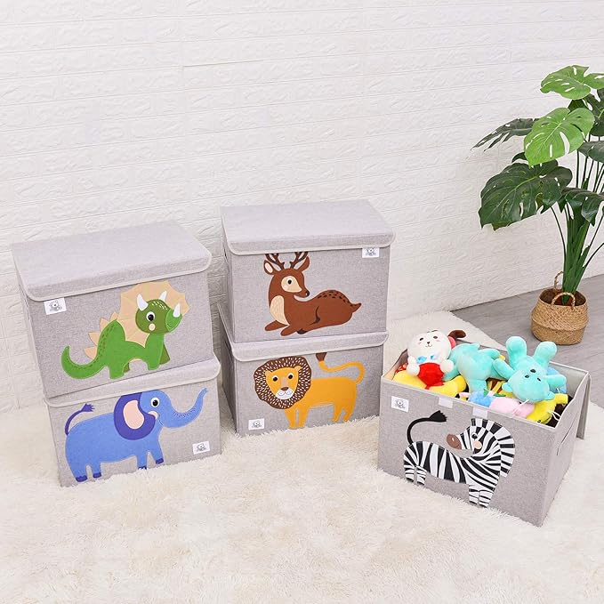 CLCROBD Foldable Large Kids Toy Chest with Flip-Top Lid, Collapsible Fabric Animal Toy Storage Organizer/Bin/Box/Basket/Trunk for Toddler, Children and Baby Nursery (Elephant)