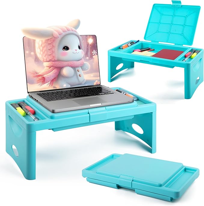 Loddie Doddie Foldable Lap Desk - Teal Blue, 9.75 x 12 in - Portable Desk & Lap Table with Storage Pocket - Table for Bed & Laptop Bed Tray - Car Seat Tray for Kids Travel