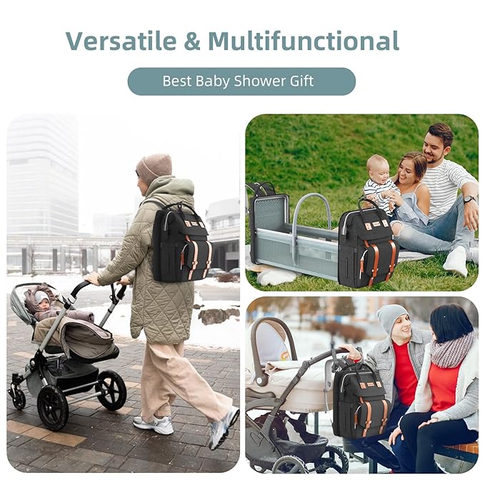 ISMGN Diaper Bag Backpack with Changing Station, Large Diaper Bag, Baby Bag, Multifunctional Diaper Bag, Black