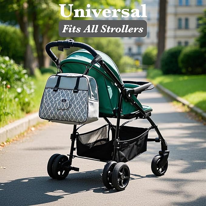 Stroller Hooks - Leather Buggy Clips, Pushchair Carabiner Clip for Bags, Easy Attachment for Pram, Universal Stroller Clips and Hooks, Stroller Accessories - Grey (2 Pack)