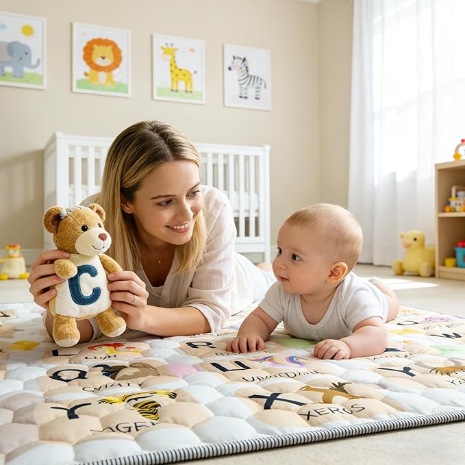 Baby Play Mat for Floor Playpen - 50" X 50" Playpen Mat,Thick One-Piece Crawling, Odorless Floor Mat, Non-Slip Cushioned Baby Playmat for Infants,Babies,Toddlers. Foldable and Machine Washable