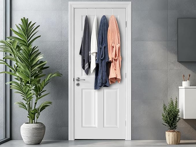 Mars-Rock Over the Door Metal Hooks with Plastic Coating 5.5" Fit 0.5" to 1 3/8" Door 6 Pcs Heavy Duty Single Towel Robe Rack Wreath Bathroom Shower Hanger Shoe Organizer Ironing Board Short White
