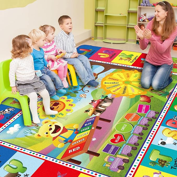 ABC Rug, ABC Play Mat for Kids Playroom, Alphabet Floor Mat,Classroom Elementary Preschool Rugs wtih ABC, Numbers, Animals - (78.7x59 Inches)