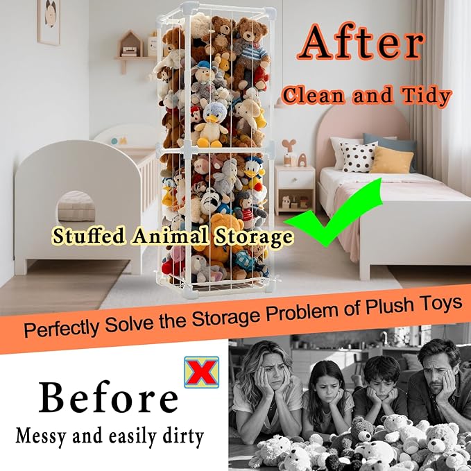 puheca Large Stuffed Animal Storage Organizer, Creative PVC Stuffed Animals Storage Zoo Cage, Vertical Space Saving Large Capacity Plush Toy Zoo Holder for Kidroom Playroom-White