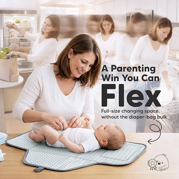 KeaBabies Portable Changing Pad for Baby, Travel – 26 x 21 Wipeable, Waterproof, Foldable Baby Diaper Changing Mat for Diaper Bag, Caddy, Car, Bed, Newborn, Compact Changer Mat Station (Classic Gray)