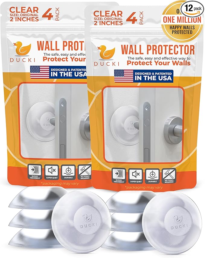 Ducki Door Wall Bumper Protector - Self Adhesive Stopping Shield Prevents Damage & Noise for Knob Handle, Refrigerators, Furniture Home or Office, Shock Absorbing, Discreet, Reusable - 8 Pack Clear