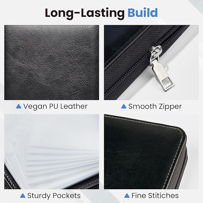 Sooez Zip-Enclosed Business Card Holder Organizer, Professional Credit Card Case Book for Women Men, 240 Capacity, Premium Vegan Leather Gift Card Organizer Storage File, Business Card Wallet, Blue