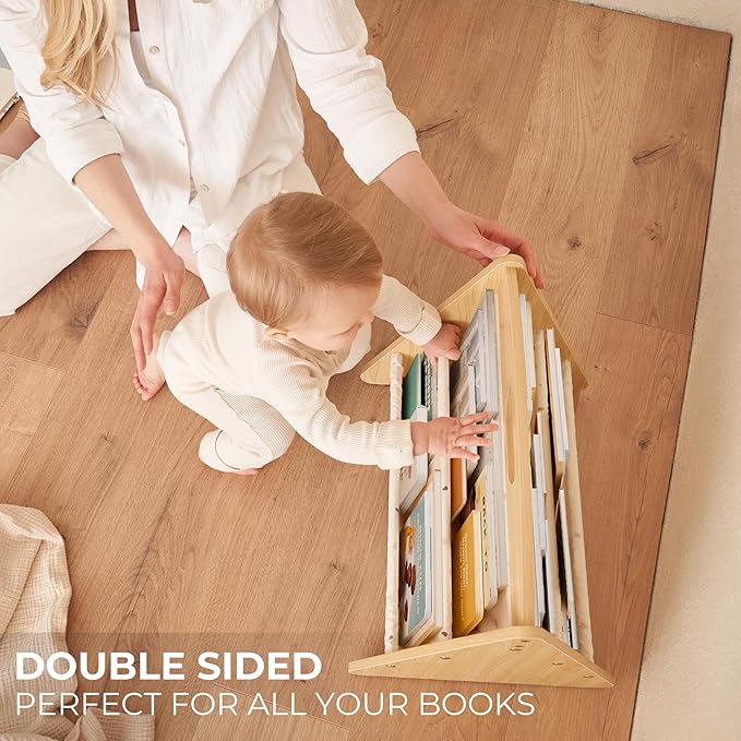 ZICOTO Decorative Wooden Bookshelf with Handle for Kids Rooms - Keeps Books Neatly Organized & Within Reach for Toddlers - Easy Install Montessori Book Shelf for Baby's Bedroom or Playroom Decor