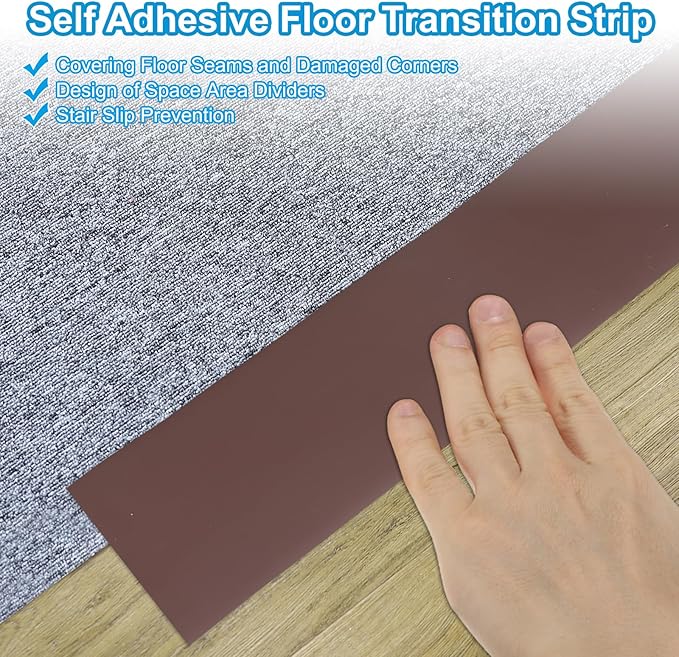 PATIKIL Self Adhesive Floor Transition Strip 1.6 in x 6.6 Ft, Vinyl Laminate Floor Flat Divider for Joining Floor Gaps Doorways Carpet Cover Floor Tiles Coffee