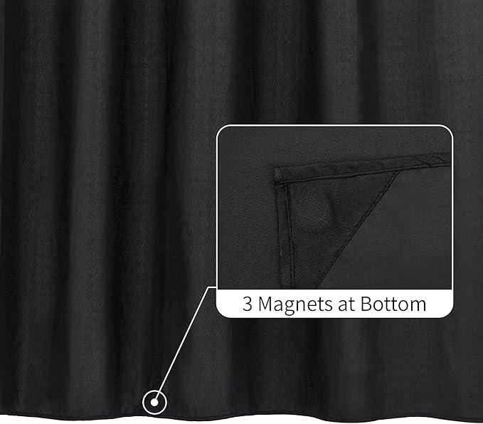 ALYVIA SPRING Waterproof Fabric Shower Curtain Soft Hotel Quality - 3 Magnets at Bottom, Premium Black Shower Curtain Liner for Bathroom, Light-Weight Cloth & Washable - 72x72, Black
