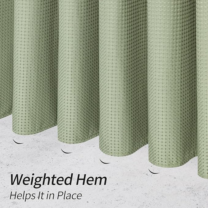 MitoVilla Sage Green Waffle Fabric Shower Curtain, Heavyweight Cloth Shower Curtains for Modern Hotel Bathroom Decor, Waterproof & Wrinkle Resistant, 72 x 72