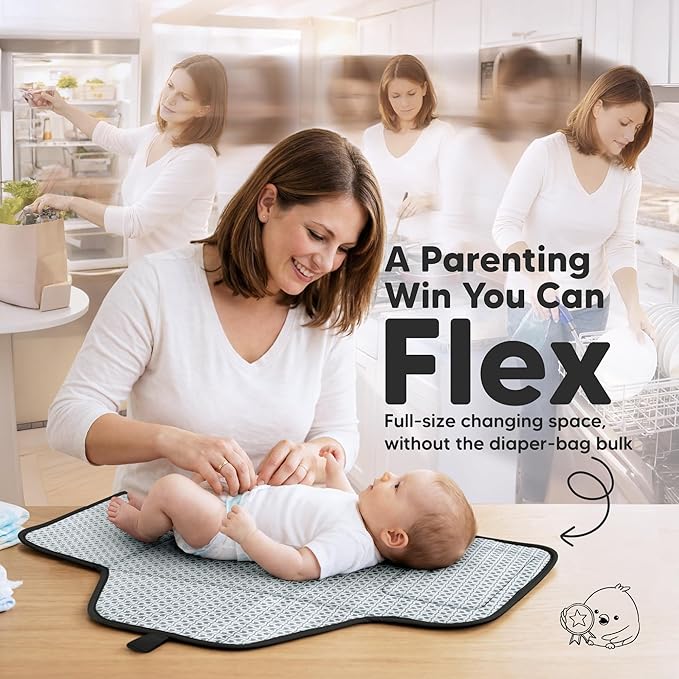 KeaBabies Portable Changing Pad for Baby, Travel – 26 x 21 Wipeable, Waterproof, Foldable Baby Diaper Changing Mat for Diaper Bag, Caddy, Car, Bed, Newborn, Compact Changer Mat Station (Black Geo)