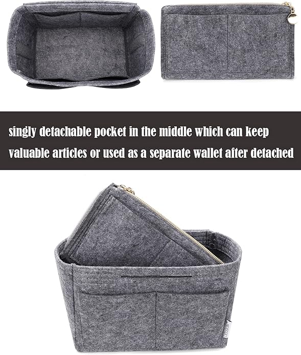 LEXSION Felt Purse Bag Organizer Insert with zipper Bag Tote Shaper Fit Speedy Neverful PM MM