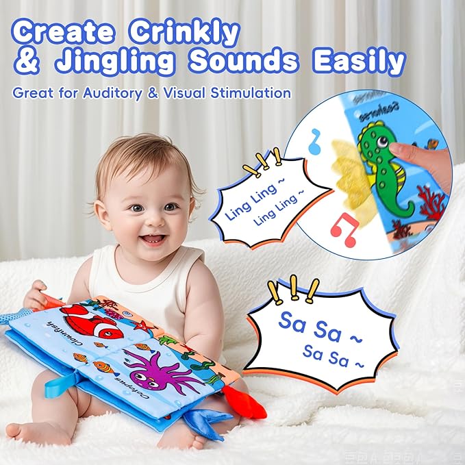 2PCS Baby Books 0-6 Months Infant Toys 0-3 3-6 6-12 Months Baby Tummy Time Sensory Toys 3 4 6 Month Newborn Essentials Must Haves Crinkle Touch Feel Busy Book for Babies Boys Girls Easter Shower Gifts