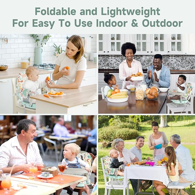 YOLEO Baby High Chair Booster Seat for Dining Table, Foldable High Chairs with Adjustable Heights, Travel Booster Seat with Removable Tray