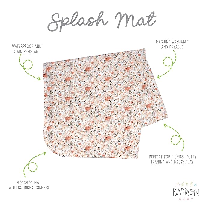 BapronBaby Peachy Dream Splash Mat - Waterproof Catch-All for Under High Chairs, Floors, Tables, Playtime or Arts & Crafts - Machine Washable - 45" x 45”