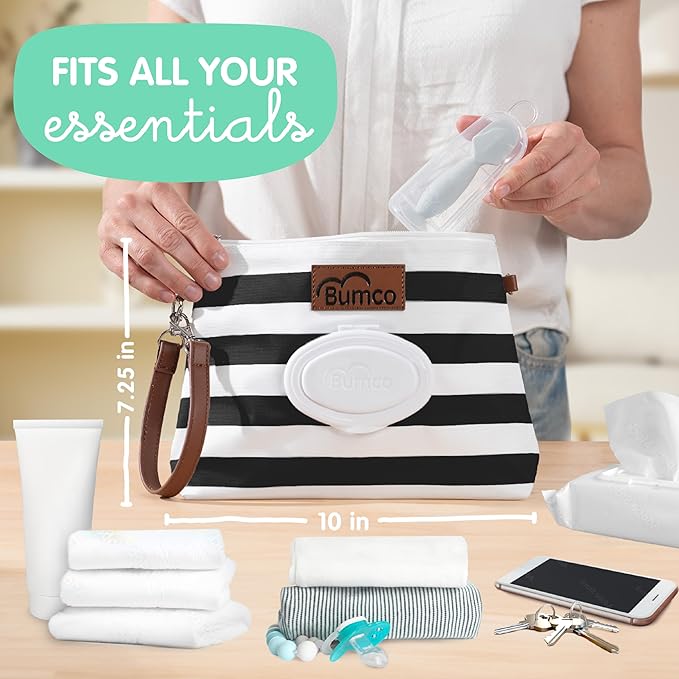 Bumco Diaper Clutch Bag and Mini Cream Spatula - Baby Travel Essentials, Small Bag with Wipes Dispenser, BPA-Free Butt Spatula, Mini Cream Applicator with Case
