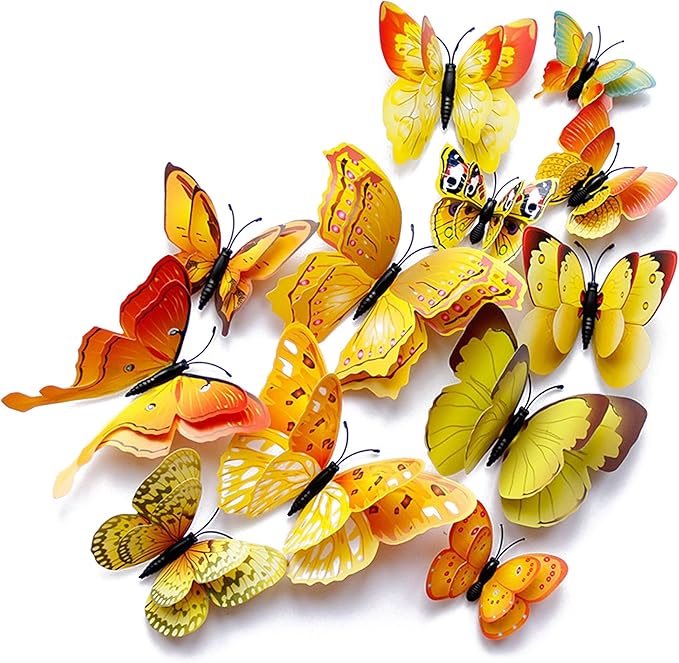 OPSEAM Butterfly Wall Decor 24/48 PCS, 3D Butterflies Stickers for Party Decorations with Magnets (Gold, 48)