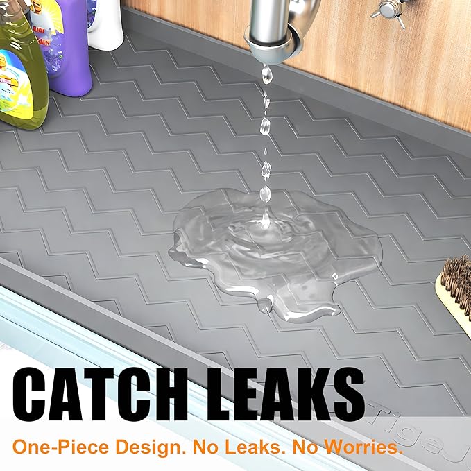 TigeJoy 40" x 19" Under Sink Mats for Kitchen Waterproof, Leak-Proof Silicone Mat Sink Protector and Cabinet Liner, Kitchen Essentials Organizer and Storage, Boot or Shoe Tray, Pet Feeding Mat