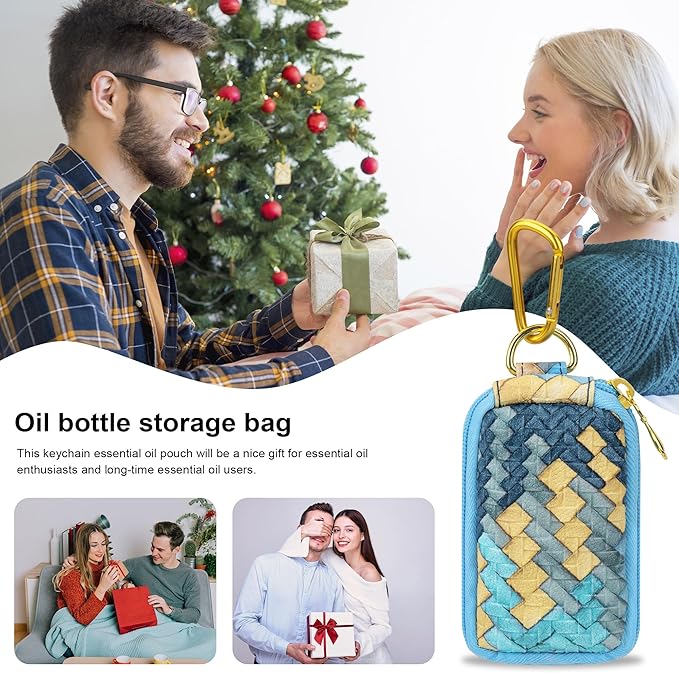 10 Holes Keychain Essential Oil Carrying Case, Portable Travel Essential Oil Pouch Storage Bag, Small Essential Oil Holder Organizer for 3 mL 5 mL Essential Oils Bottle (Blue)