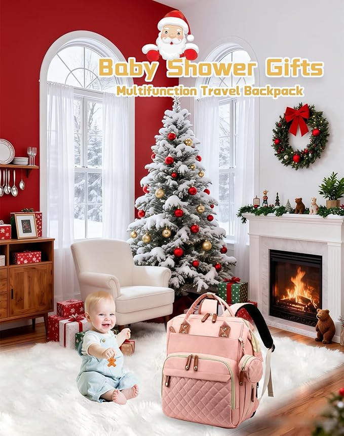 Lamroro Diaper Bag with Changing Station, Waterproof 3 in 1 Baby Diaper Backpack with Foldable Changing Pad, Large Travel Back Pack for Baby Girl Boy, Peach Pink