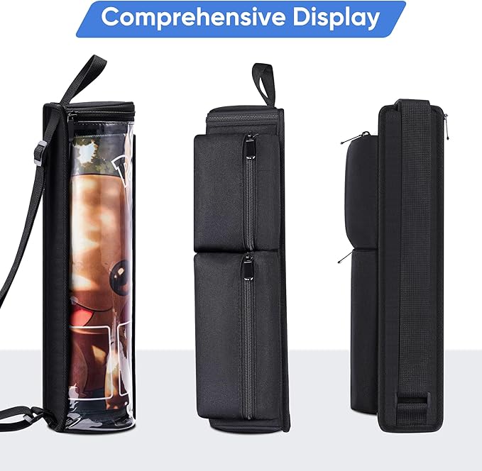 Playmat Tube Fits 14'' or 15'' 1 pcs Playmats, Playmat Case Compatible with TCG/MTG Playmats, Playmat Storage Bag Equipped with SeeThrough Window, 2 Zipper Pockets and Adjustable Shoulder Strap