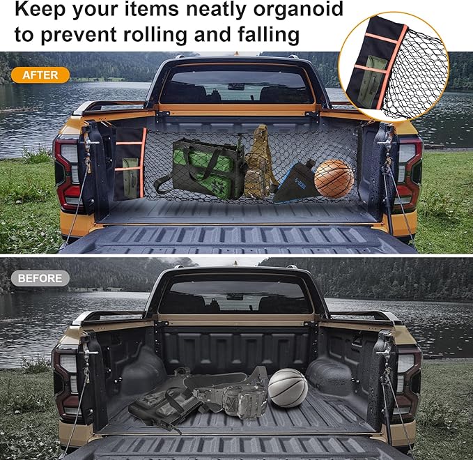 Envelope Style Truck Bed Cargo Net Compatible with 2013-2024 Chevy Silverado 1500 & GMC Sierra 1500,Highly Elastic Truck Cargo Net for Silverado and Sierra 1500 Accessories (Upgraded Storage Bag)
