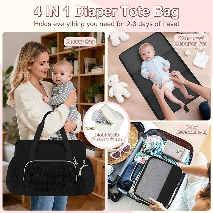 Yorige Diaper Tote Bag for Baby 6pcs, Large Mom Hospital Bags with Changing Pad Pacifier Case for Labor Delivery Boy Girl