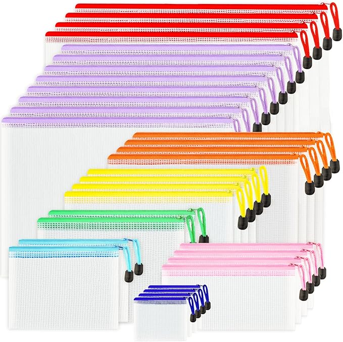 VVCOIIROEI 32pcs Mesh Zipper Pouch Bags, 8 Sizes, 8 Colors Zipper Pouches for Organizing, Board Game Storage, Travel, School Office