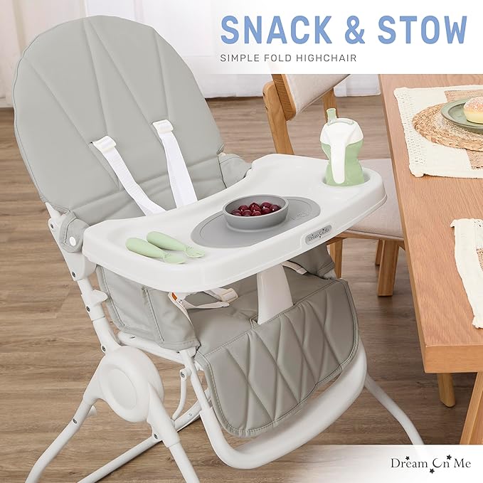 Dream On Me Snack and Stow Highchair | Adjustable Feeding Chair with Removable Tray, Lightweight, Foldable Design, Easy to Clean, Perfect for Toddlers & Infants