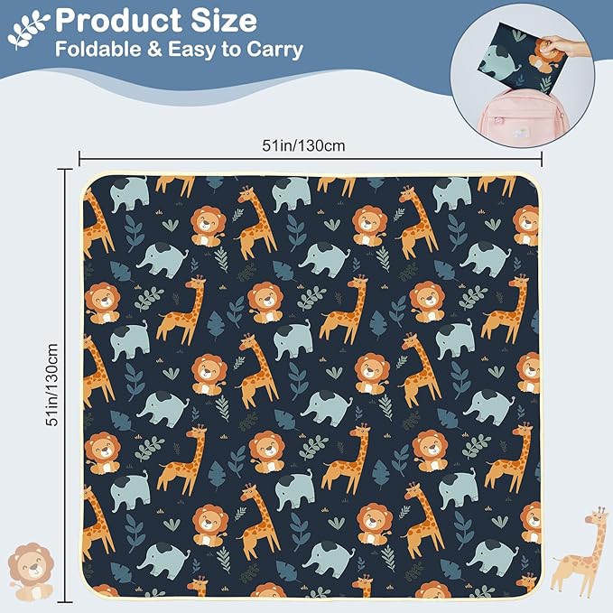 Baby Splat Mat for Under High Chair 51 x 51 Inch Large Waterproof High Chair Mat with Non Slip Bottom Food Catcher for Highchair Boy Girl Mat for Floor Machine Washable, Dark Blue Giraffe