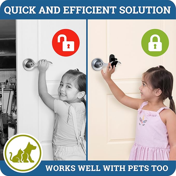 Door Lever Lock (1 Pack) Prevents Toddlers from Opening Doors. 3.25" L * 1.5" W * 4.5" H Easy One Hand Operation for Adults. Durable ABS with 3M Adhesive Backing. Simple Install (Black)