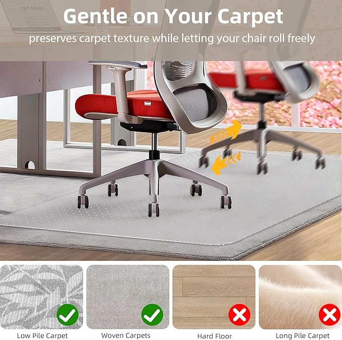 Office Chair Mat for Carpet - 36x48 Inch Plastic Computer Desk Floor Protectors for Chairs Clear Under Desk Rug Pad for Rolling Gaming Chair
