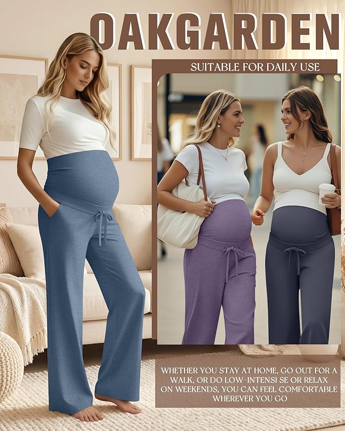 3 Pcs Maternity Sweatpants Over The Belly Pregnancy Straight Wide Leg Elastic Drawstring Pants Joggers with Pockets