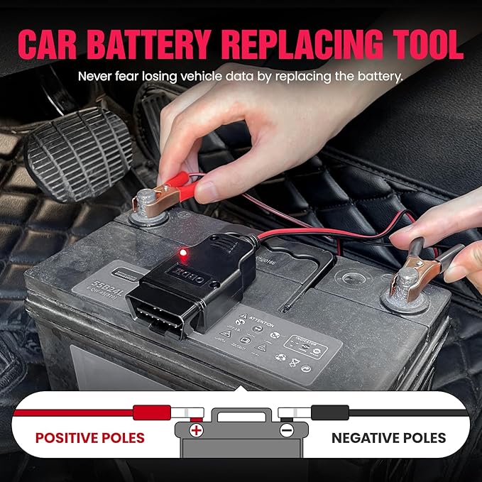 OBD II Car Memory Saver Cable with 2 Alligator Clips, 12V Vehicle ECU Emergency Power Supply Cable Battery Connector