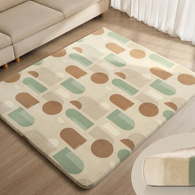 Blissful Diary 1.3" Thick Baby Play Mat, 71x59 Playpen Mat with Removable & Washable Cover, Ultra Soft Crawling Rug for Floor, Foam Cushion & Non-Slip Backing for Kids, Toddlers, Earth Tone Rainbow