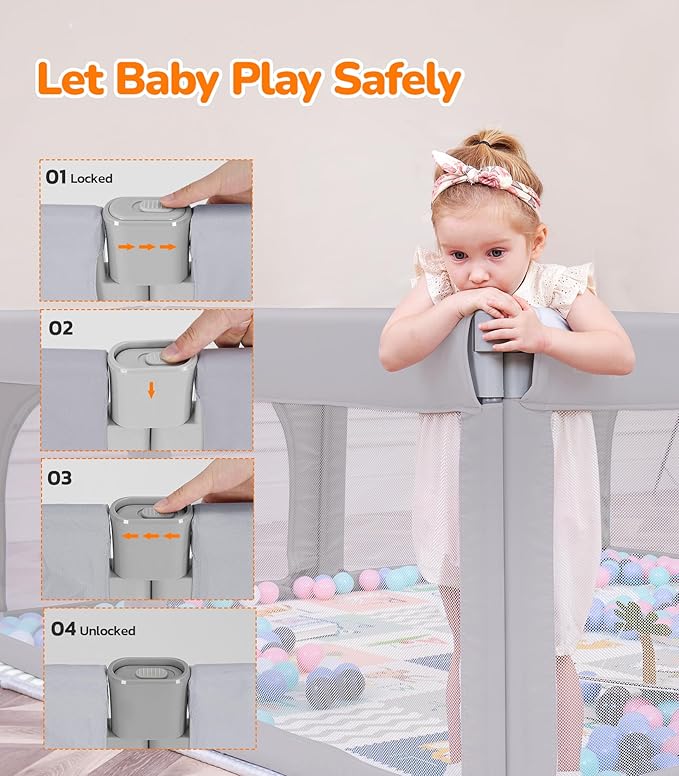 Dripex Foldable Playpen for Babies and Toddlers, 71"×69" Extra Large Baby Playpen, Indoor & Outdoor Safety Gate Collapsible Play Pen, Baby Fence Play Area with Visible Mesh, Grey