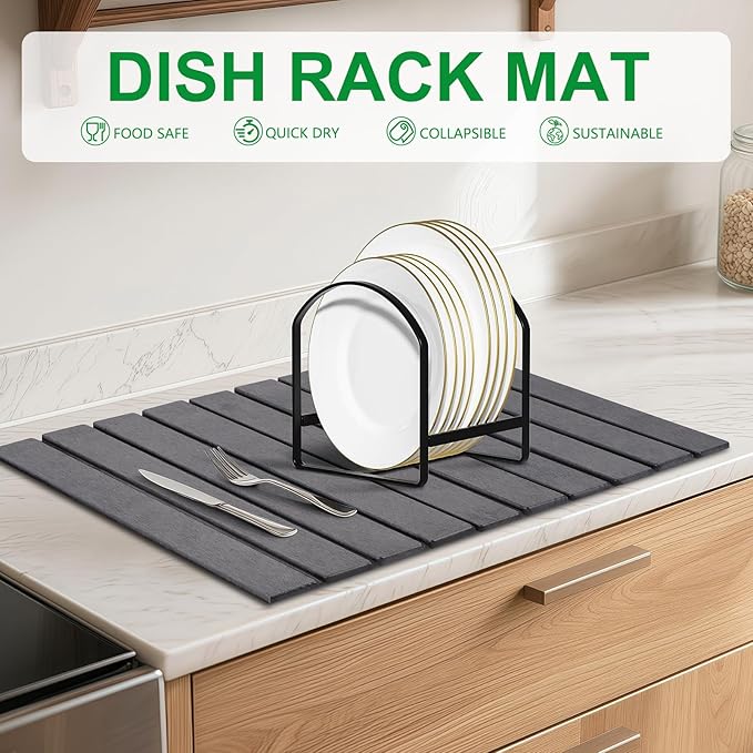 Stone Drying Mat for Kitchen Counter Large, Foldable Quick Dry Diatomaceous Earth Mat for Dishes Bottles Cups, Absorbent Collapsible Stone Dish Drying Mat for Countertop Bathroom 23" x 15.3"