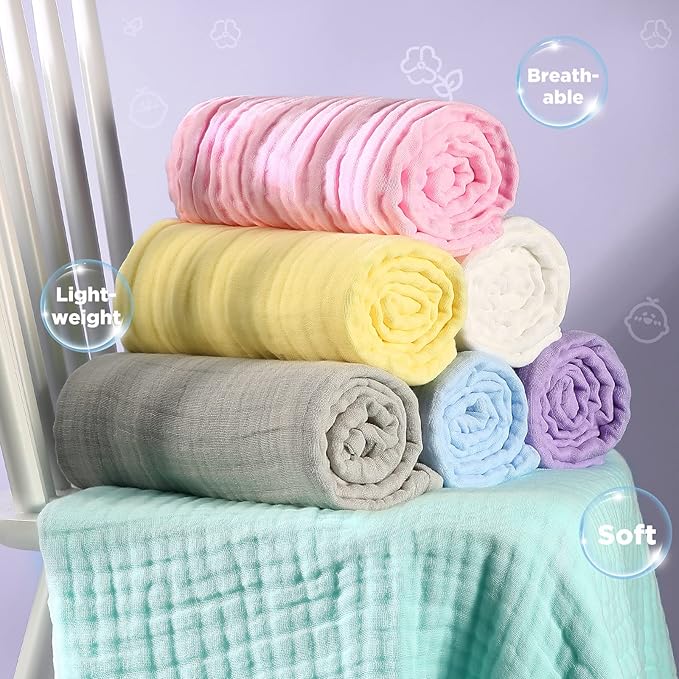 MUKIN Baby Bath Towels, Super Soft Cotton Receiving Blanket for Baby's Delicate Skin,2Pack Swaddle Blanket for Newborns Toddlers Boy Girl,Baby Registry as Shower (White+Pink)