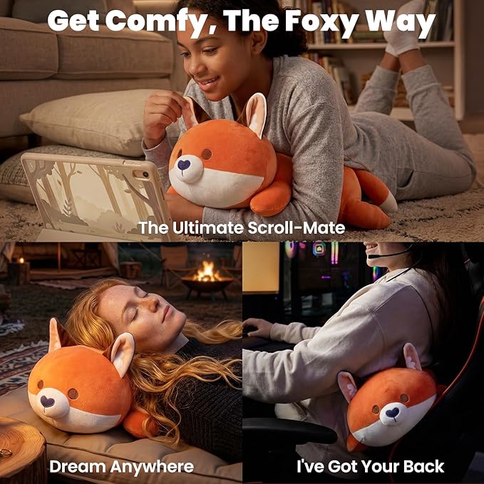 Mewaii Cute Fox Plush Pillow, Kawaii Plushies Red Fox Stuffed Animals, Squishy Plushies, Cuddle Foxes Plush Pillow for Kids & Girls (13 Inch)