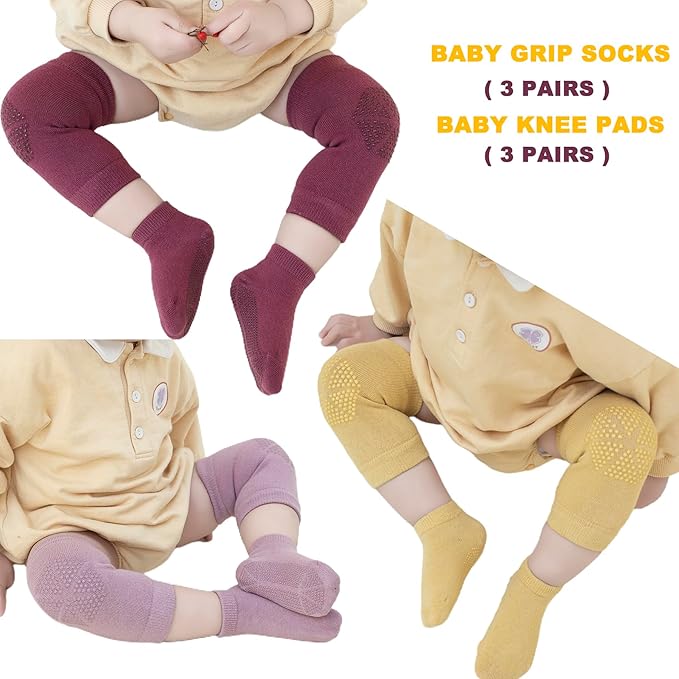 Unisex Baby Crawling Anti-Slip Knee Pads and Socks,Save Baby Knee and Ankle,Baby Walker Essentials