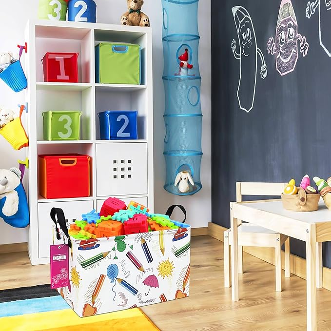 INGHUA Rectangular Storage Basket Fabric Organizer Bin for Toys,Books,Clothes,Gifts,Pets-Perfect for Home,Office,Nursery,Dorm,Shelf(Rec-colored pencil )